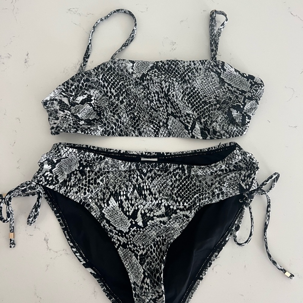 Time and Tru Black and White Print Bikini